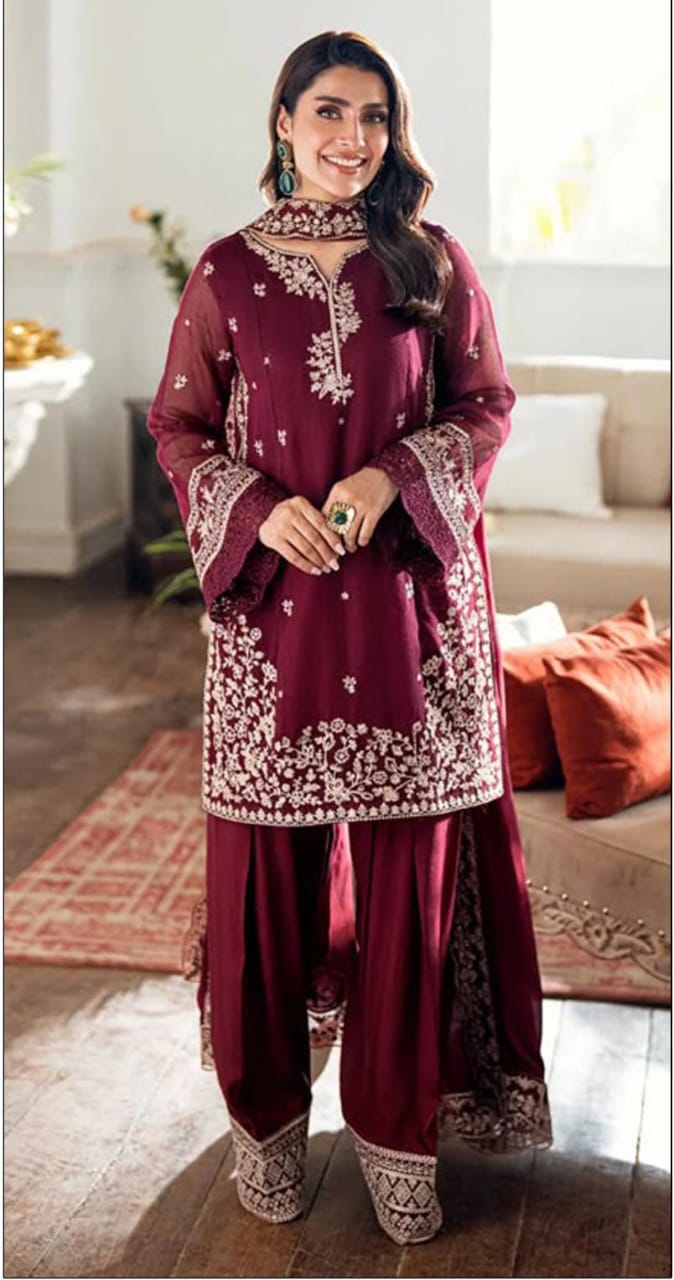 Dhanak embroidered luxury unstitched 3pc suit